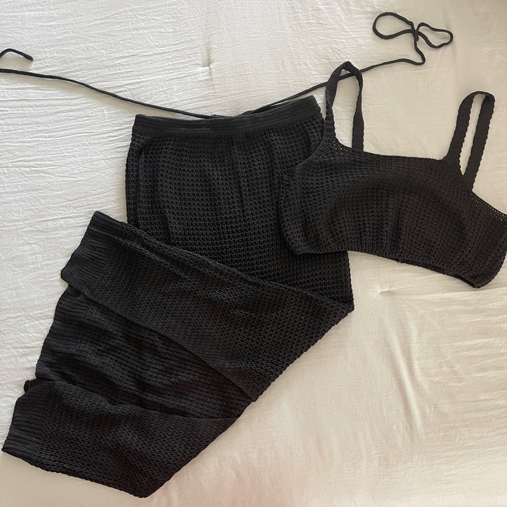 Black Shein crochet swimsuit coverup set